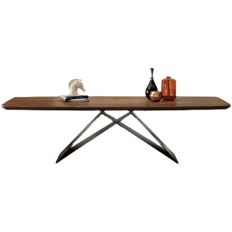 Mesa de madera maciza industrial para mesa de comedor rectangular de restaurantes en marrón con pedestal de metal