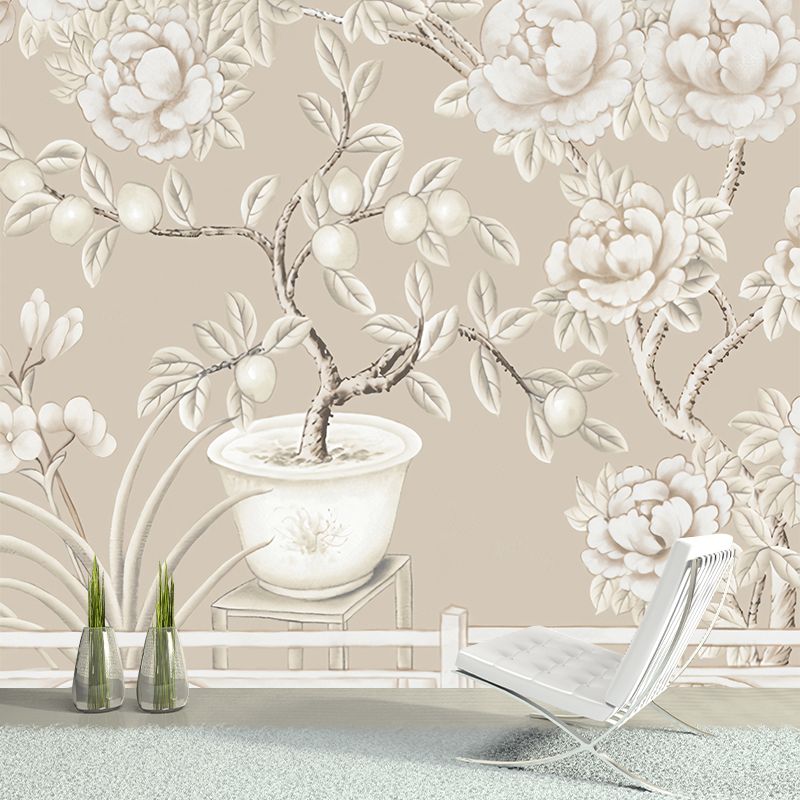 Non-Woven Washable Murals Modern Art Potted Fruit and Peony Painting Wall Decor for Dining Room