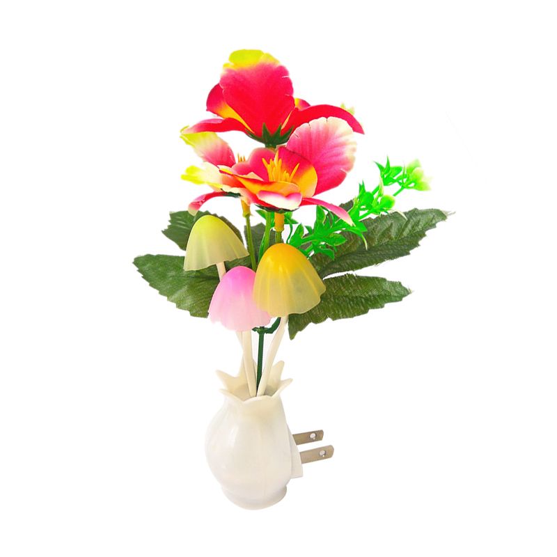 Modern Stylish Plug-in LED Night Light Red Phalaenopsis Wall Lamp with Plastic Shade, Multicolored Light