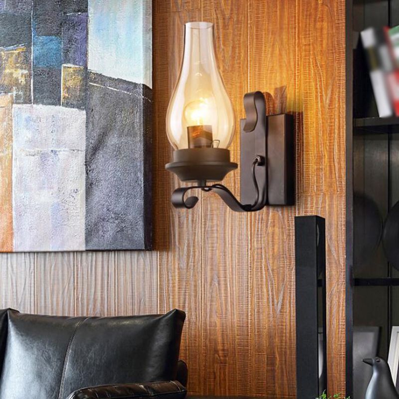 Glass Geometric Shade Wall Lighting Industrial Style 1 Light Wall Mounted Light Fixture in Black