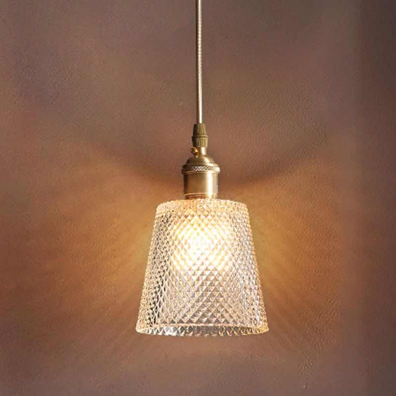 Glass Barrel Shade Hanging Lights Modern Style 1 Head Hanging Mount Fixture for Bedroom