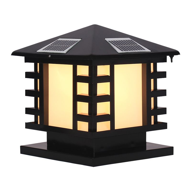 Metal Rectangle Solar Pillar Lamp Modern 1 Light Outdoor Waterproof Light in Black