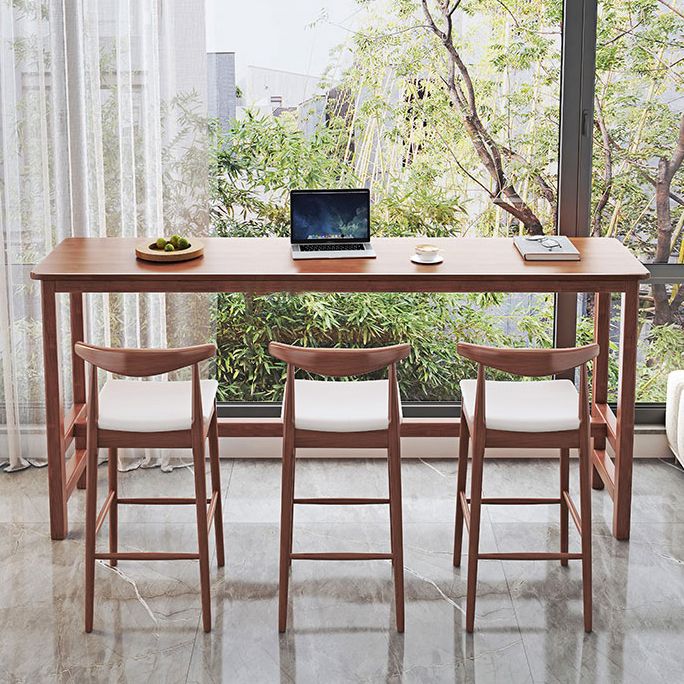 Modern Style Rectangle Bar Table Solid Wood Fixed Bistro Bar Desk for Living Room