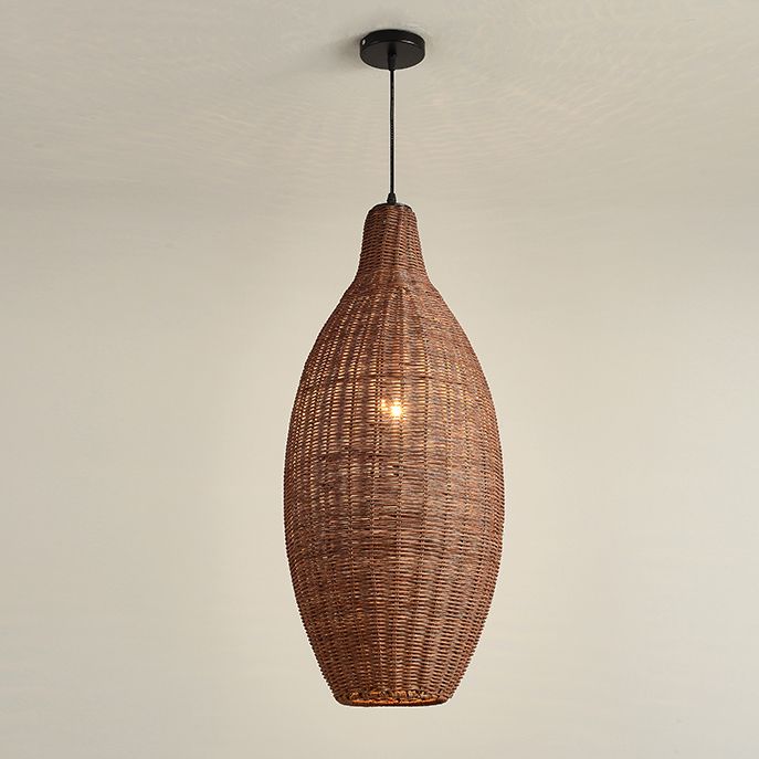 Farmhouse Natural Rattan Pendant Lighting 1-Light  Dining Room Hanging Lamp in Brown