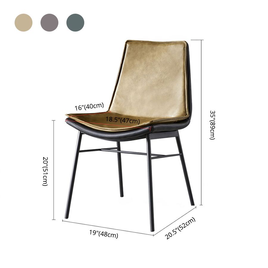 Sillas de comedor de cuero de estilo industrial Sillas laterales sin brazos con respaldo sólido (juego de 2)