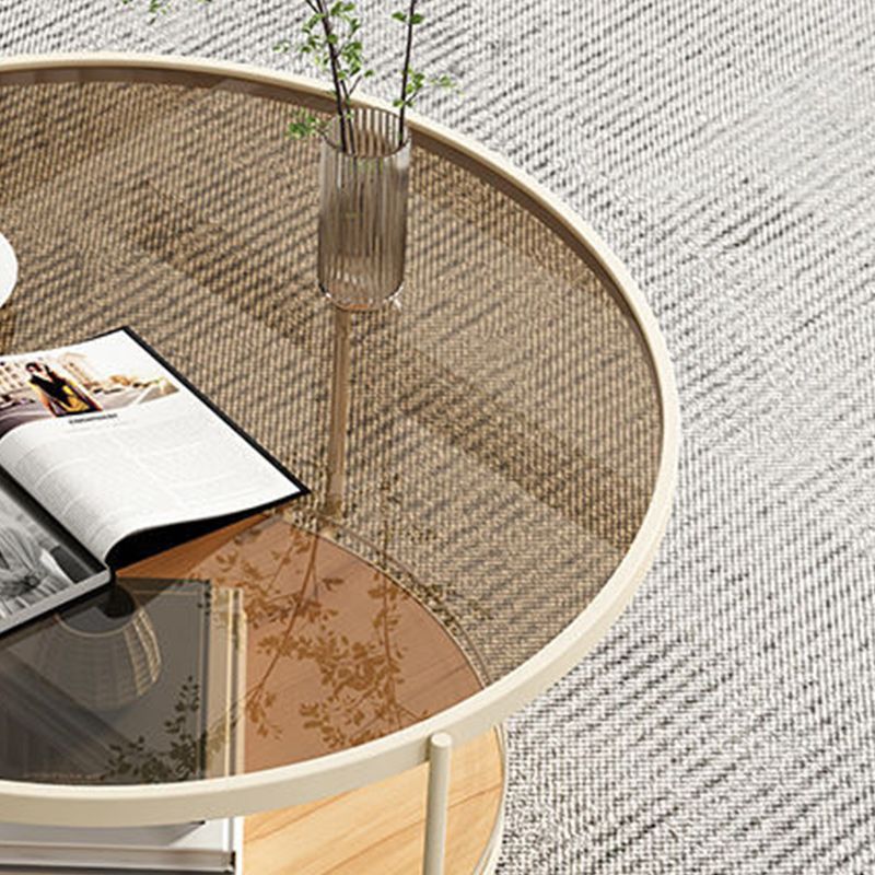 Glass Round Coffee Table 3 Legs Base Type Cocktail Table with Storage