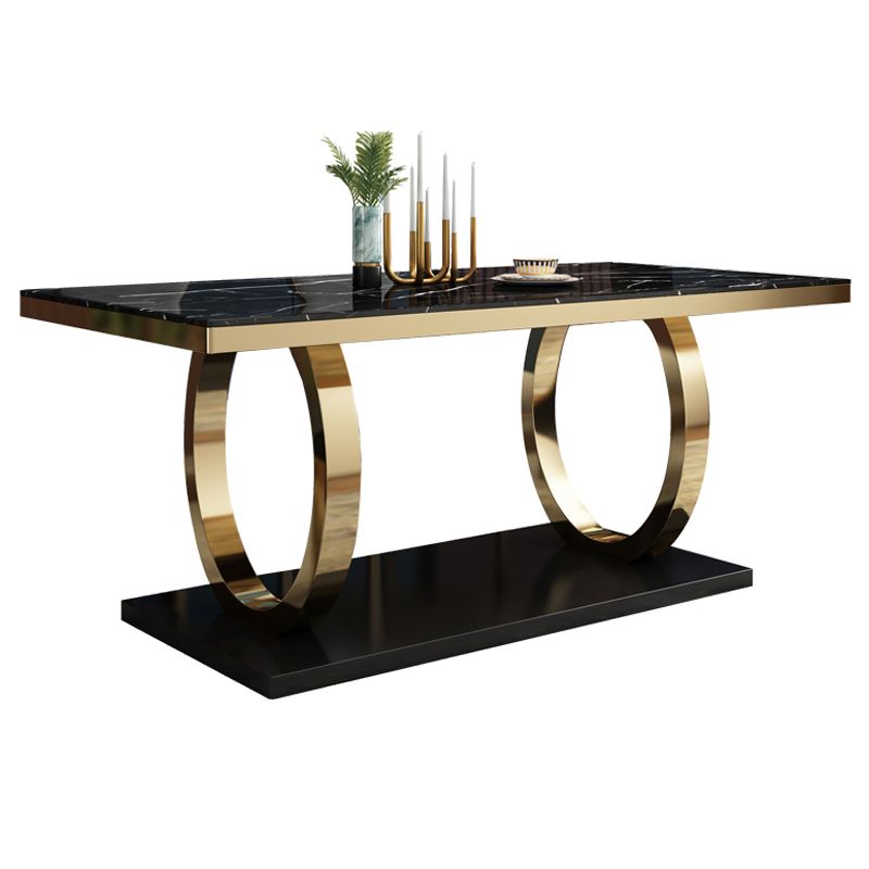 Traditional Luxury Marble Dining Table Rectangle Table with Metal Pedestal