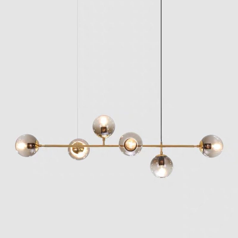Luce a sospensione dell'isola a 6 luci oro in moderno luce di ferro battuto in stile creativo con tonalità di vetro