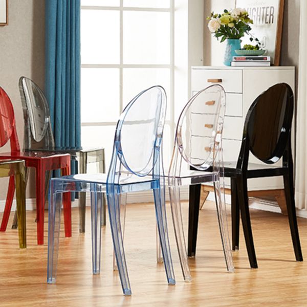 Silla auxiliar de comedor de estilo escandinavo, sillas sin brazos de plástico con respaldo abierto (juego de 4)