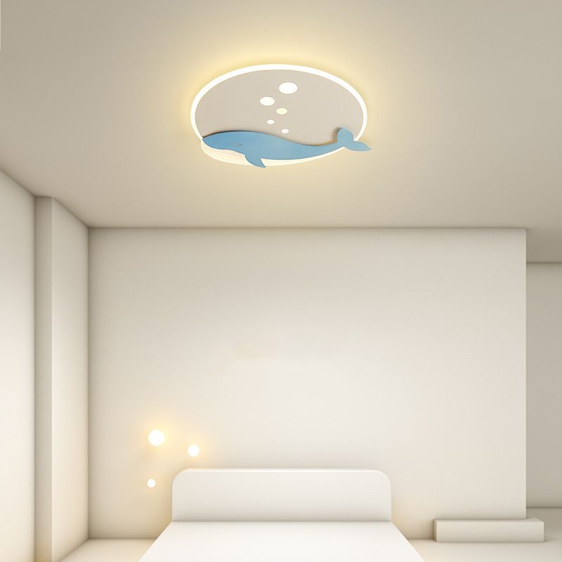 Modern LED Flush Mount Light Whale Shape Metal Flush Ceiling Light Fixtures
