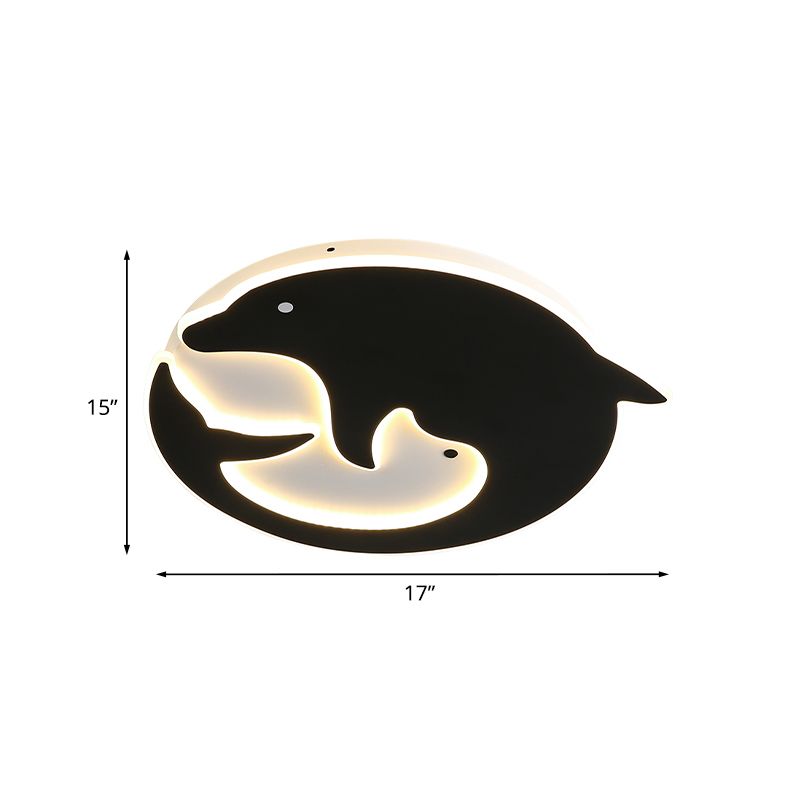 Schwarze Delphin-Form-Unterputzlampe, Cartoon-LED-Acryl-Deckenleuchte für Schlafzimmer