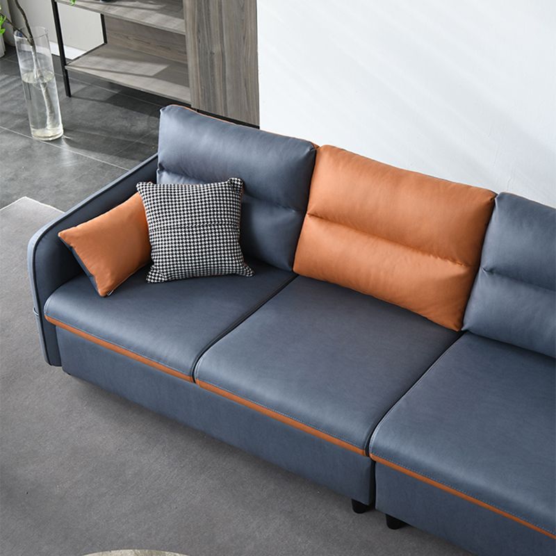 Modern Sewn Pillow Back Sofa 4-Seat Square Arm Couch with Storage