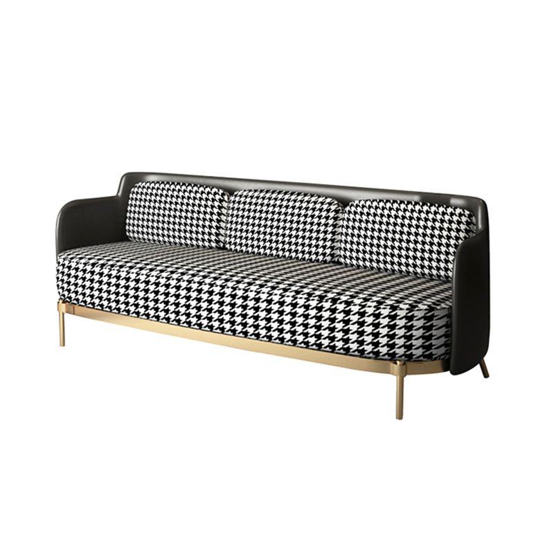 Contemporary Faux Leather and Linen Sofa Sloped Arm Standard Sofa