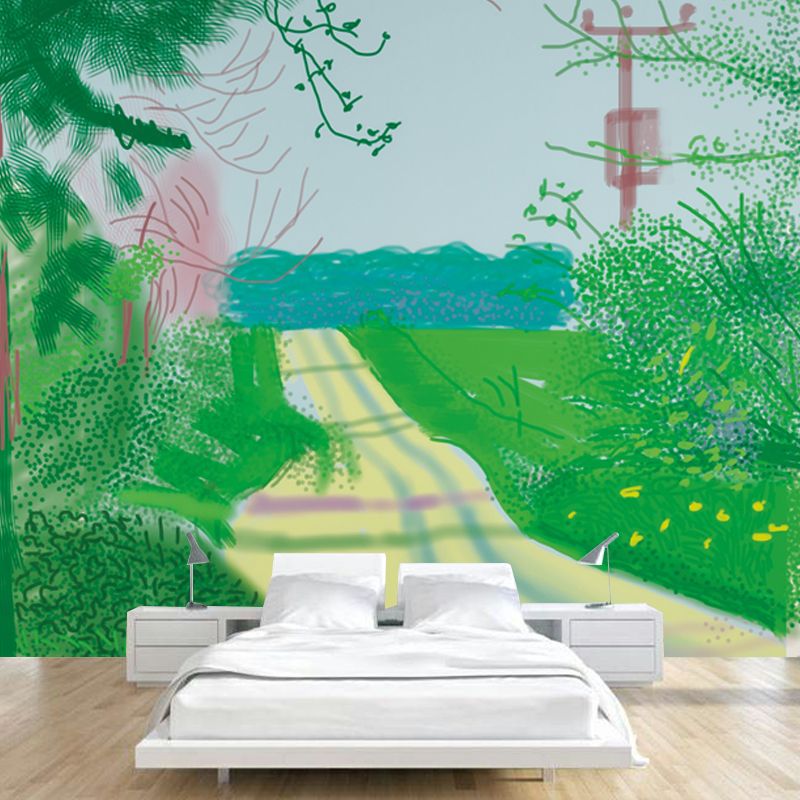 Modern Art Spring Path Mural in Yellow-Green Washable Wall Decor for Home Gallery