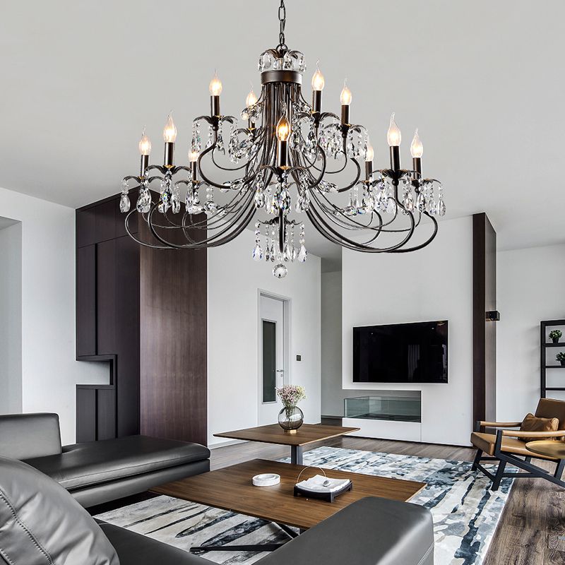 Salon lustre de style européen multi-tête cristallin de lampe suspendue pour chambre à coucher