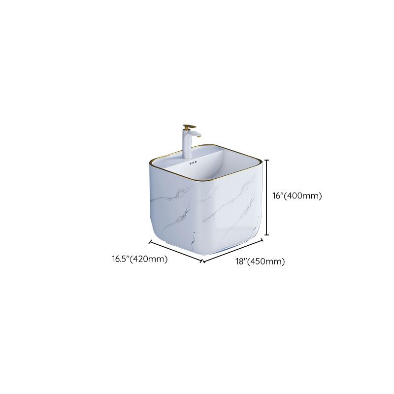 Modern Wall Mount Bathroom Sink Square Porcelain with Faucet Vessel Sink