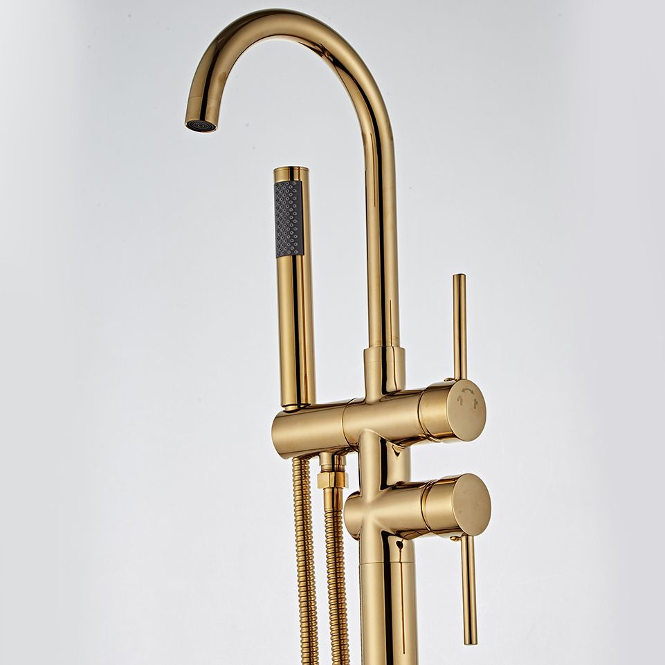 Traditional Floor Mounted Freestanding Tub Filler Double Handles Bathtub Faucet