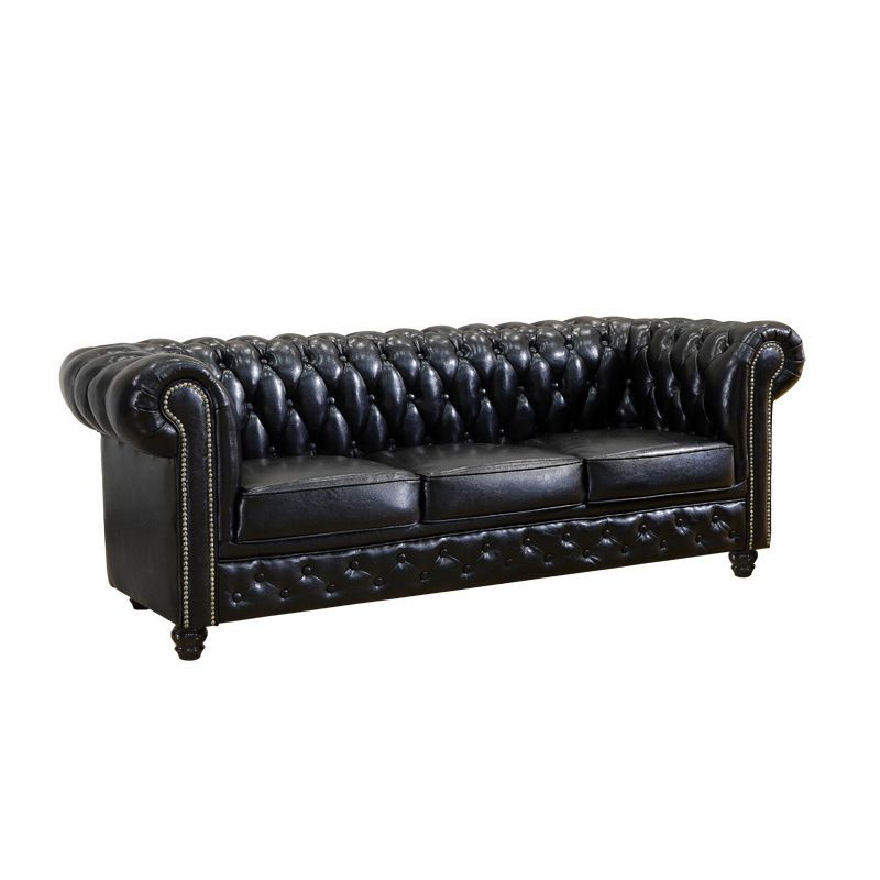 Traditional Living Room Black Tufted Rolled Arm Standard Seating