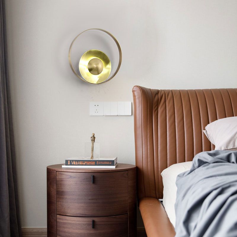 Circular Wall Lamp Colony Metal 1 Bulb Gold Sconce Light Fixture for Living Room