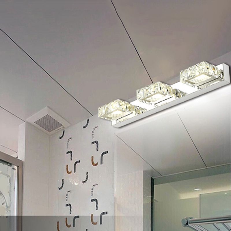 Silver LED Wall Sconce in Modern Luxury Style Stainless-Steel Rectangular Wall Light with Crystal Shade