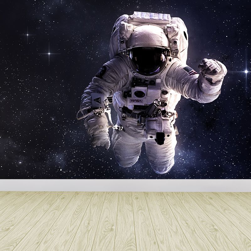 Black Stars and Astronaut Mural Wallpaper for Decoration Sci-Fi Living Room Wall Art