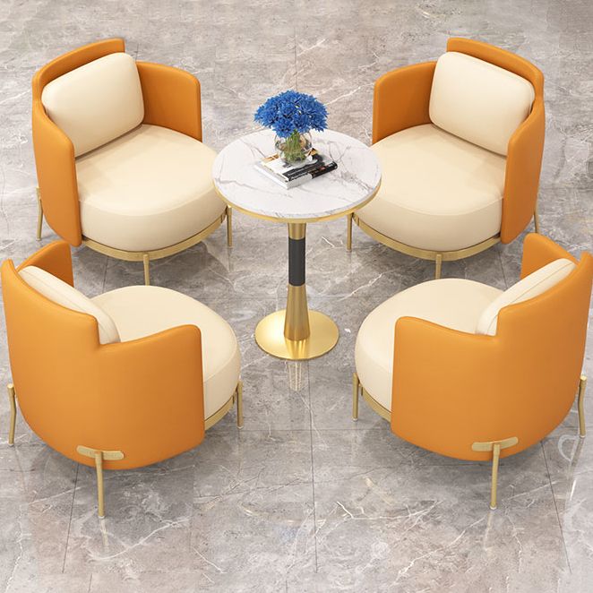 Glam Round Dinette Set with Padded Chairs 1/2/3/5 Pcs White Stone Dining Set for Home