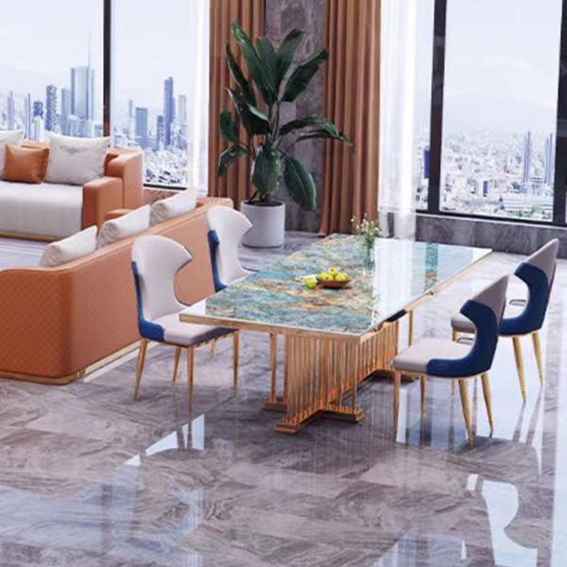 Glam Dining Stone Table Dining Rectangle Table with Metal Legs for Home Use