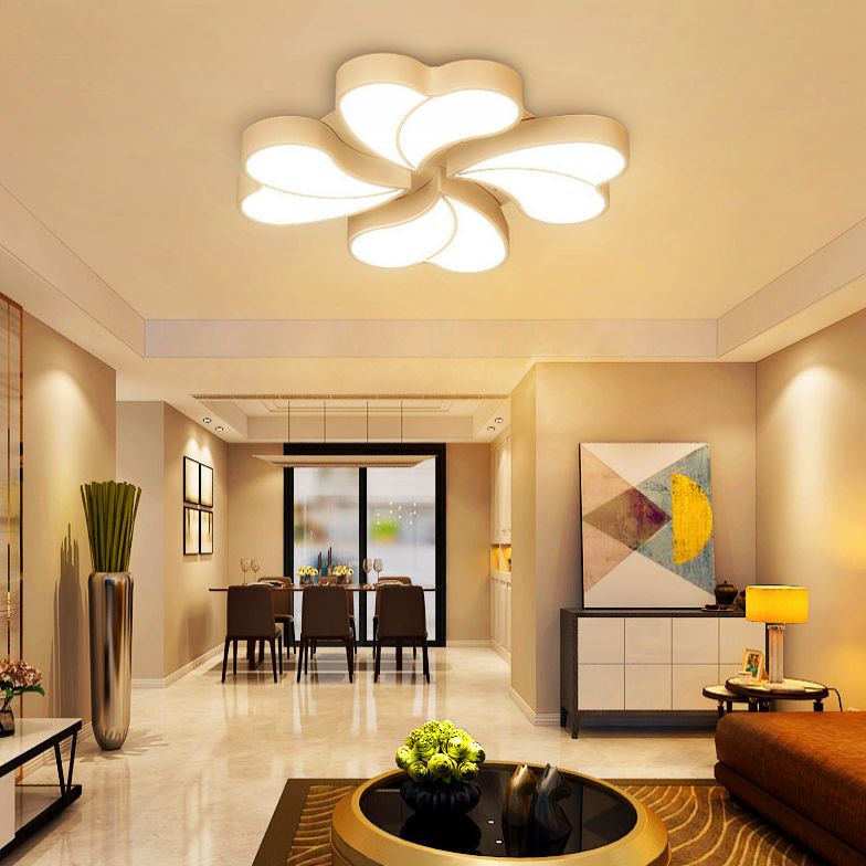 White Floral Flushmount Ceiling Lamp Modern Style Metal LED Flush Mount Lighting for Bedroom