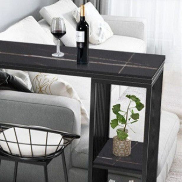 Black Stone Top Bar Dining Table Modern Rectangle Bar Table with Storage