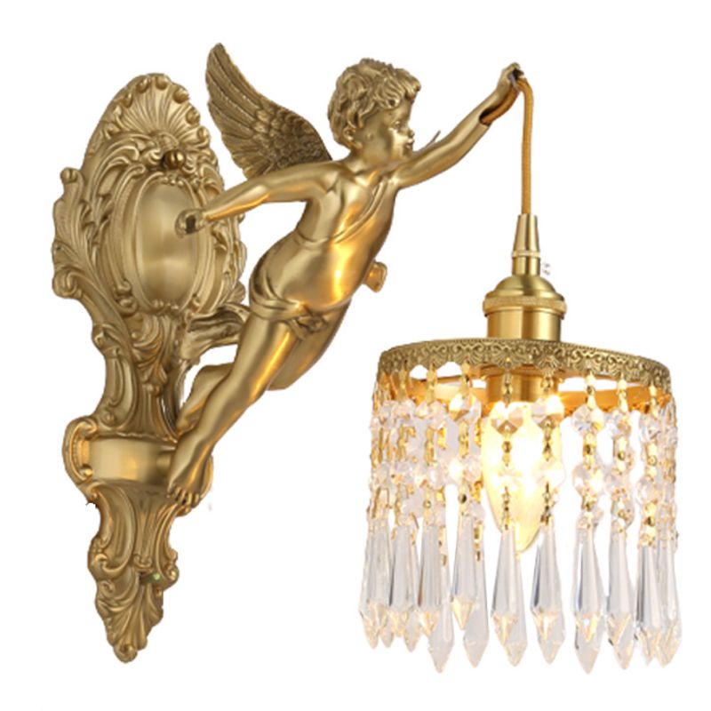 Cylinder Shape Crystal Wall Lighting Modern Style 1 Light Wall Mounted Light in Gold