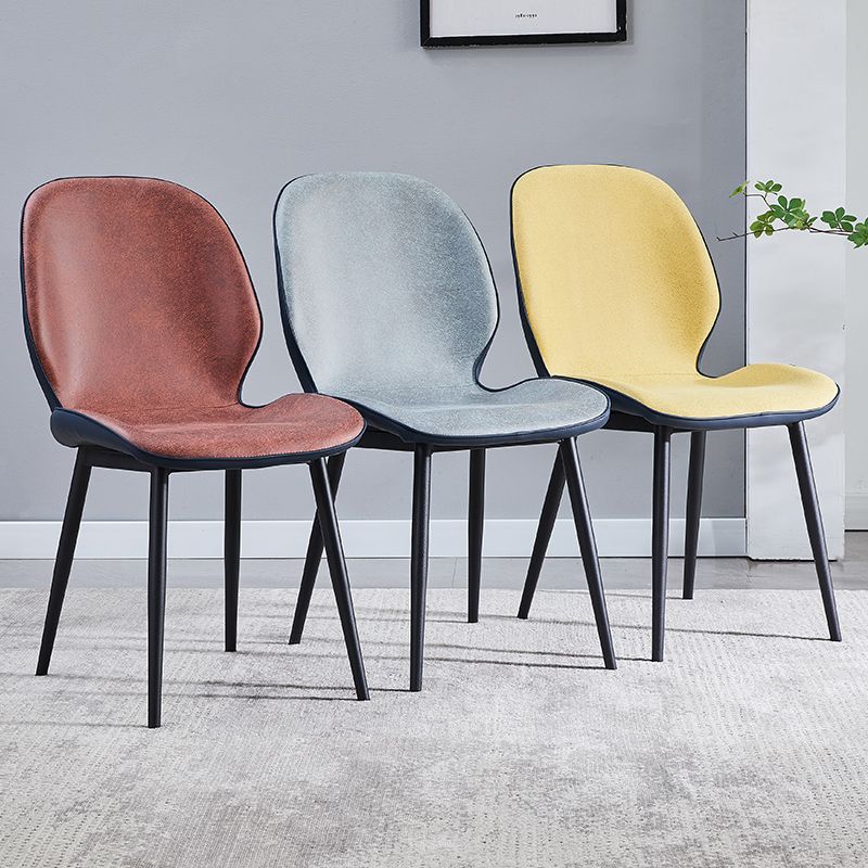 Home Scandinavian Side Chair Upholstered Solid Back Metal Dining Room Chair