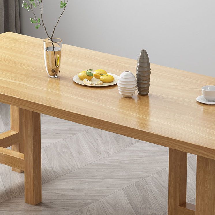 Pine Wood Contemporary Rectangular Dining Table Wood Top Table with Double Pedestal Base