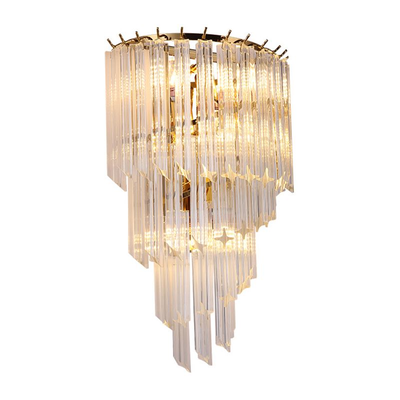 Gold Stagger Wall Sconce in Modern Luxury Style Wrought Iron 4-Light Wall Lamp with Crystal Shade