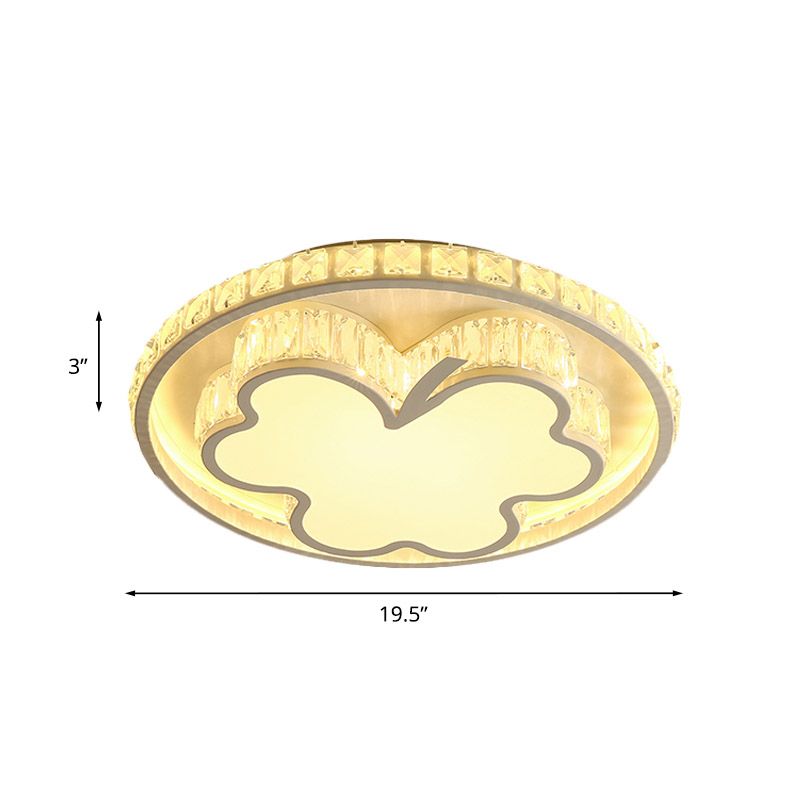 Halo Bedroom Ceiling Flush Simple Beveled Crystal LED White Flush Mount with Clover Design