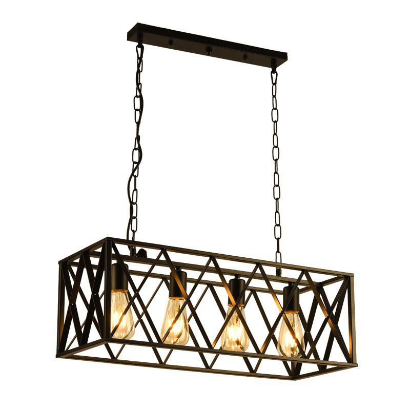 Rectangular Shape Pendant Light Modern Style Metal 4 Lights Hanging Lamp in Black