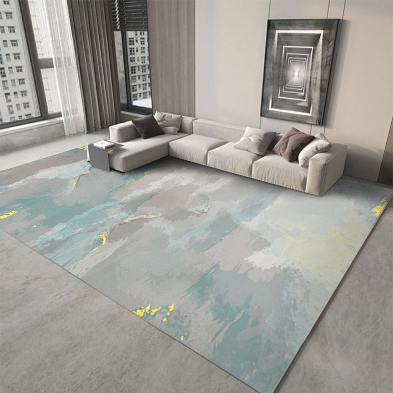 Dark Green Modern Rug Polyester Abstract Graphic Rug Washable Rug for Home Decor