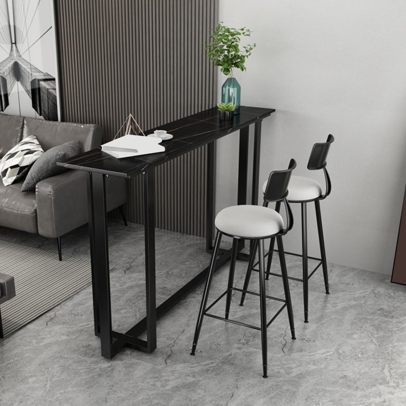 Sintered Stone Bar Table Black and Metal Base Bar Table for Kitchen Living Room