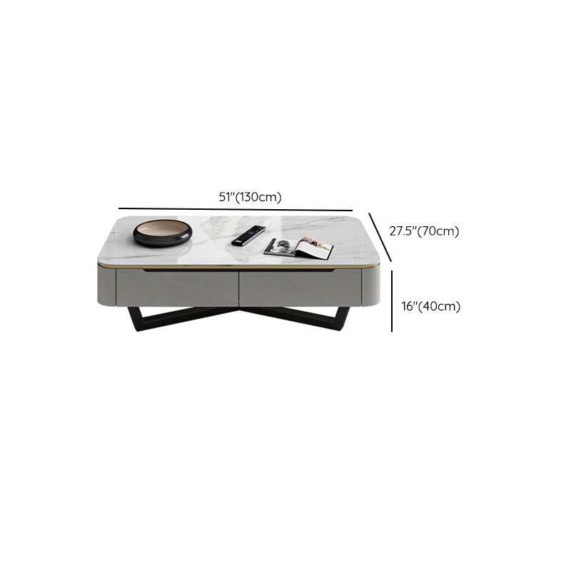 Slate and Marble Coffee Table Rectangle Modern Single Coffee Table with 4 Drawers