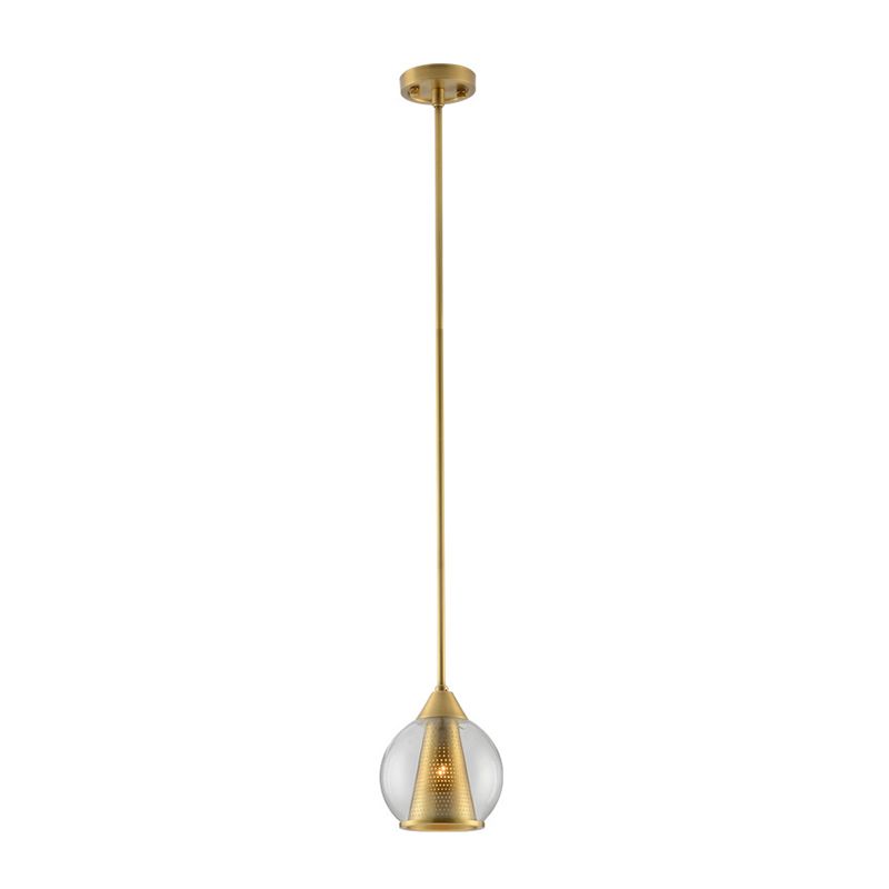 Sphere Pendant Ceiling Light Modern Smoke Gray Glass 1 Head Dining Room Hanging Lamp with Gold Cone Metal Shade Inside