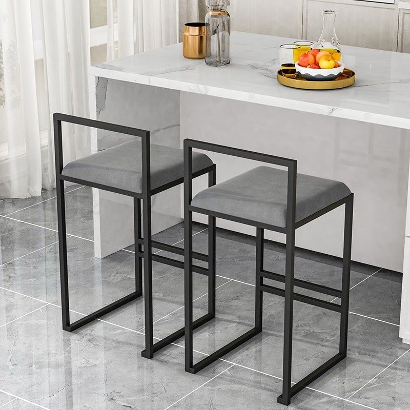 Modern Armless Backrest Counter Stool Iron Kitchen Bar Stool with  Cushion and Pedal