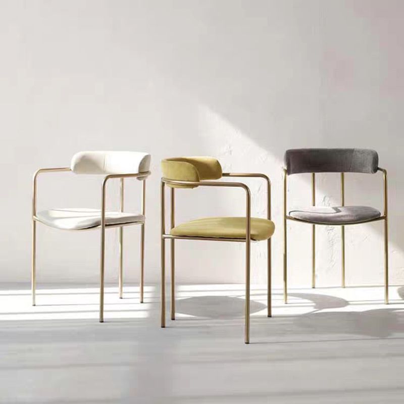 Luxurious Upholstered Arm Chair Open Back Side Velvet Chair with Metal Base