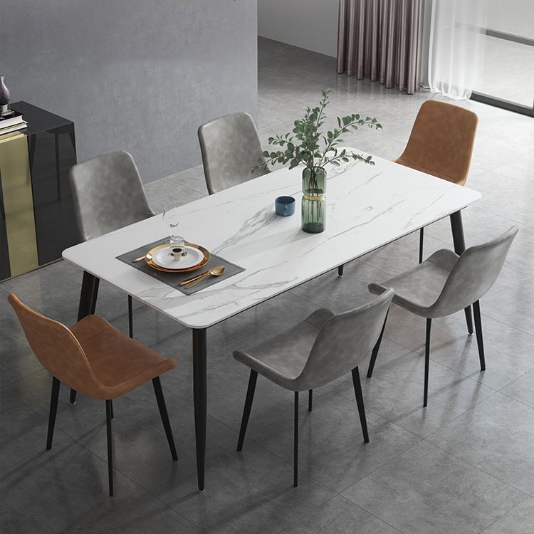 Industrial Sintered Stone Esstisch 4 Beine Metallic Basis Rechtecktisch für Zuhause