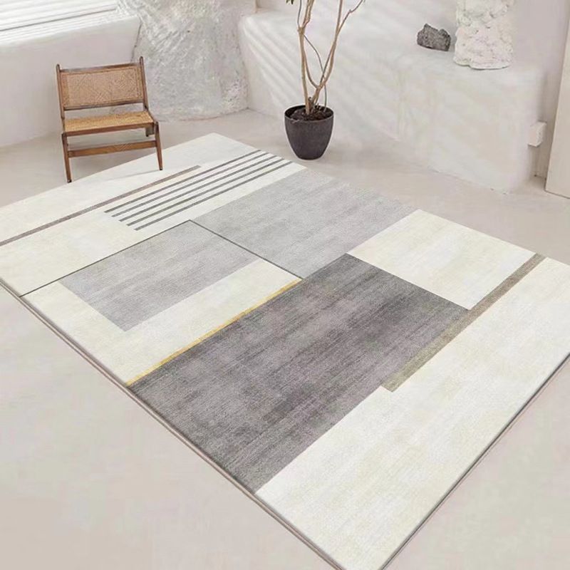 Light Brown Color Block Rug Polyester Simple Rug Non-Slip Backing Rug for Home Decoration
