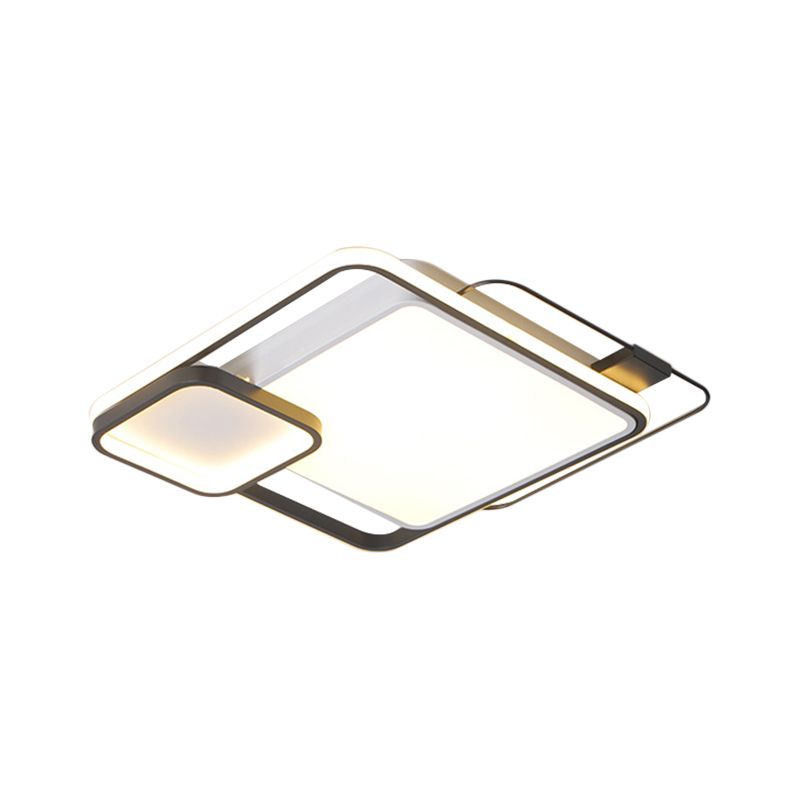 Contemporary Square Flush Light Fixture Metallic LED Bedroom Flush Mount Lamp in Black