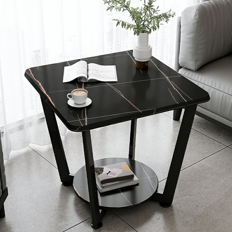 Modernistic Metallic Pedestal End Table Metal Rectangular Slate Top Side End Table