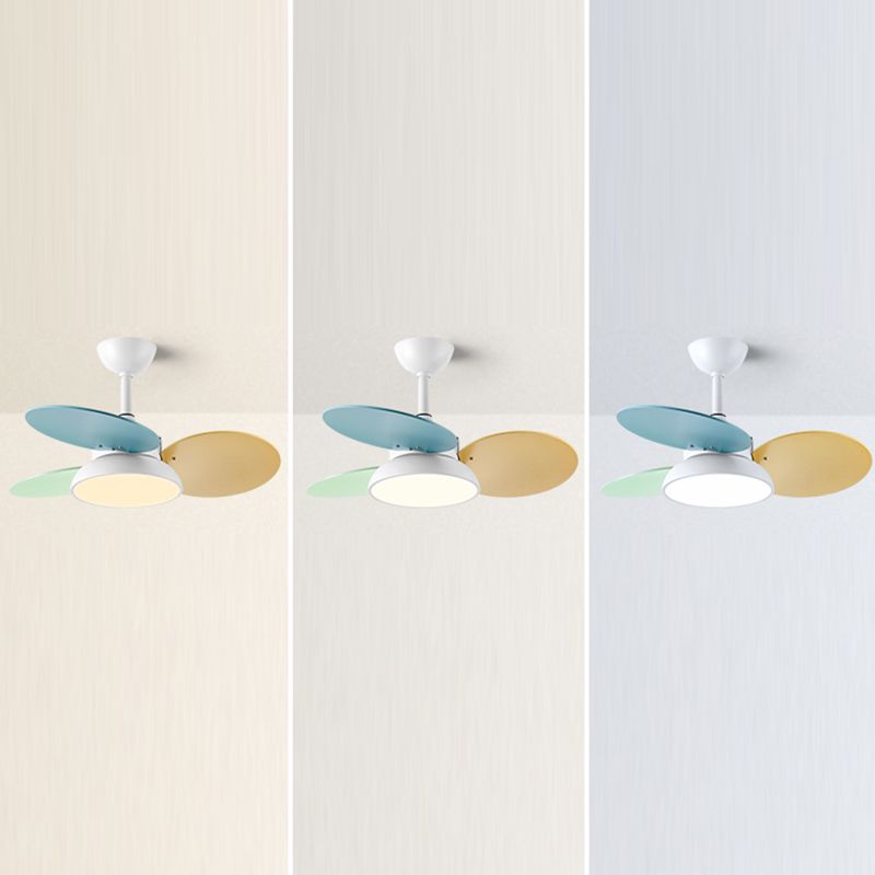 Macaron Circle Pendant Fan Lamp Metallic Childrens Bedroom LED Semi Flush Ceiling Light