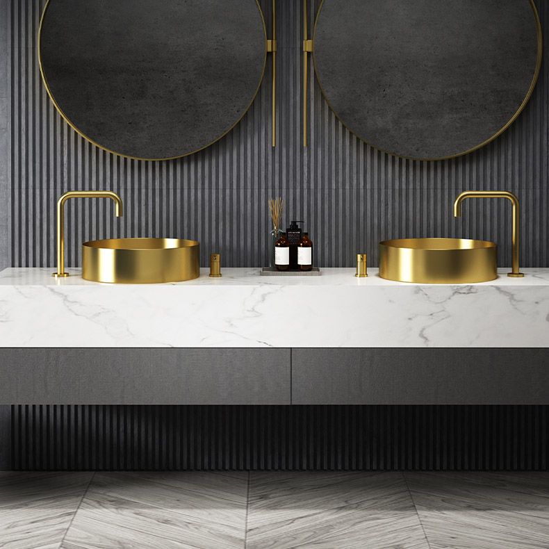 Modern Vessel Sink Round Metal with Basin and Faucet Vessel Lavatory Sink