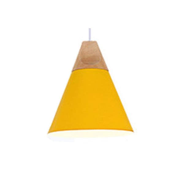 Single Head Coolie Pendant Light Modern Wood & Aluminum Black/Grey/Yellow/White Pendant Lamp for Bedroom