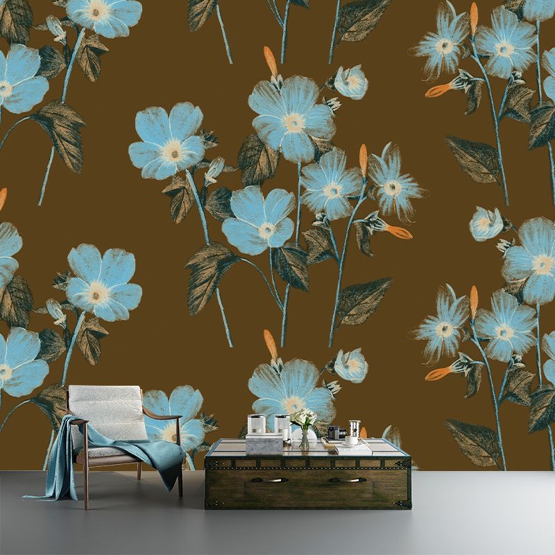 Flower Print Illustration Horizontal Mural for Living Room Wall Decoration