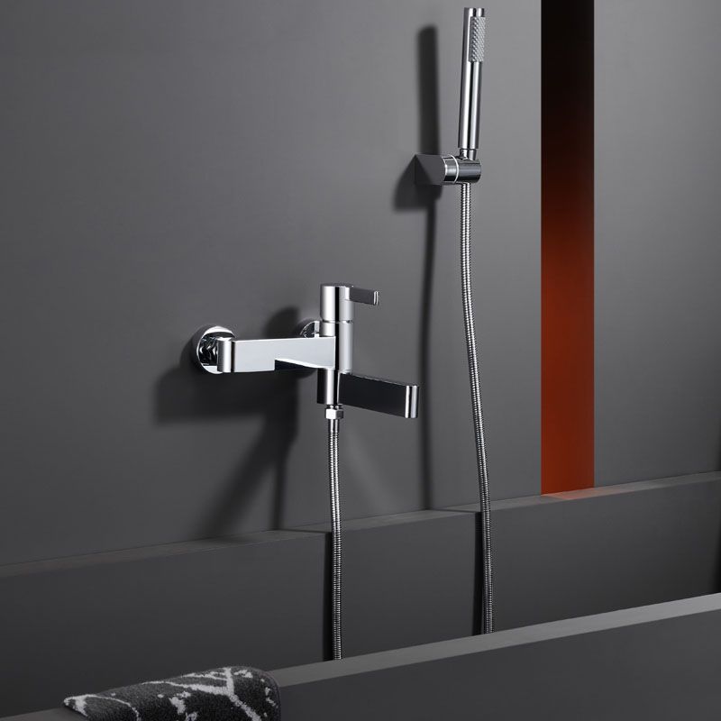 Contemporary Chrome Bath Faucet Trim Swivel Wall Mounted with Hand Shower